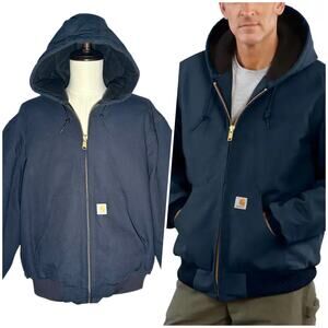 Carhartt | Men | J140 Navy Canvas Quilted Flannel Lined Duck Active Jacket | 2XL